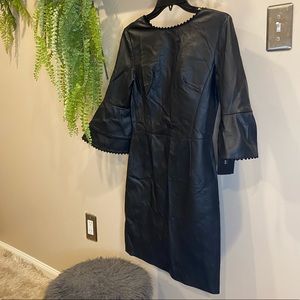 Zara Black Faux Leather Dress with Flare sleeves NWT